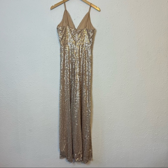Lulu’s Gold Sequin Maxi Dress V-Neck Front Small - Picture 8 of 12